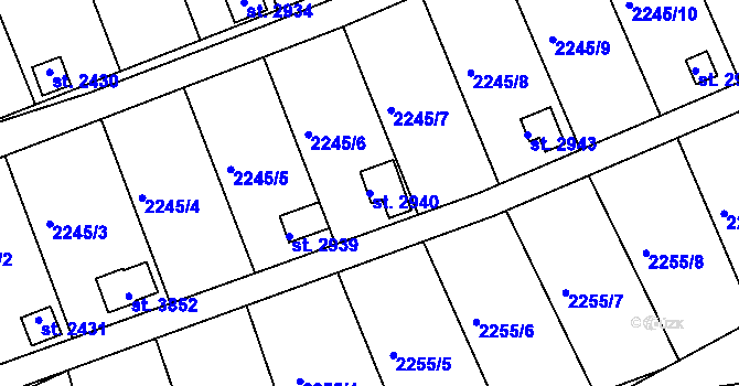 Parcela st. 2940 v KÚ Humpolec, Katastrální mapa