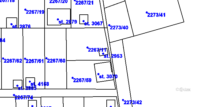 Parcela st. 2953 v KÚ Humpolec, Katastrální mapa