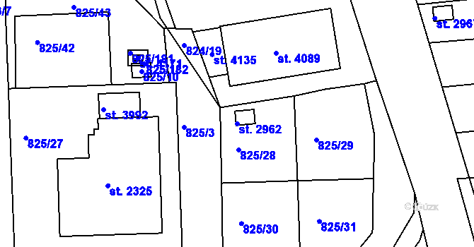 Parcela st. 2962 v KÚ Humpolec, Katastrální mapa