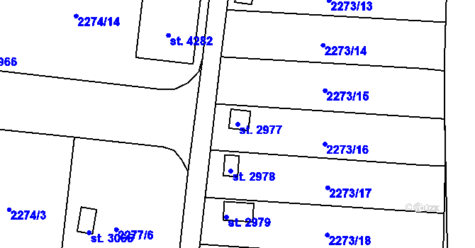 Parcela st. 2977 v KÚ Humpolec, Katastrální mapa