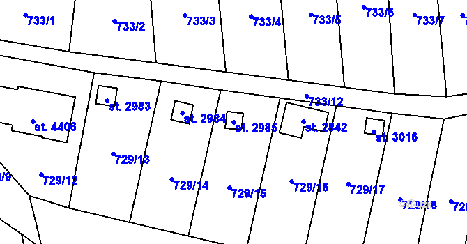 Parcela st. 2985 v KÚ Humpolec, Katastrální mapa