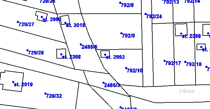 Parcela st. 2992 v KÚ Humpolec, Katastrální mapa