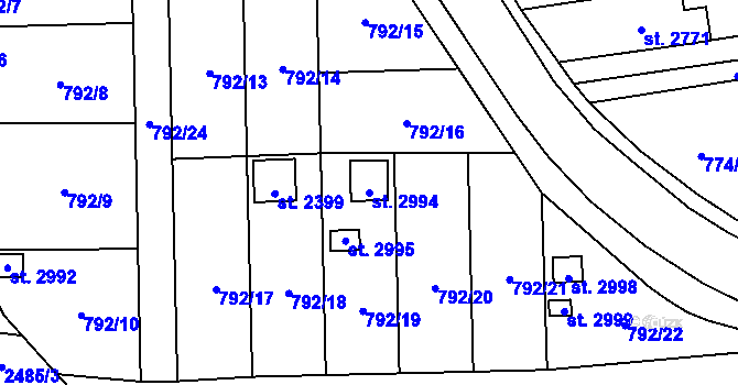 Parcela st. 2994 v KÚ Humpolec, Katastrální mapa