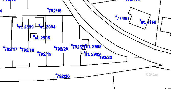 Parcela st. 2998 v KÚ Humpolec, Katastrální mapa