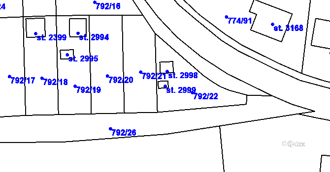 Parcela st. 2999 v KÚ Humpolec, Katastrální mapa