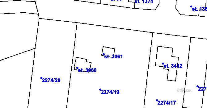 Parcela st. 3061 v KÚ Humpolec, Katastrální mapa