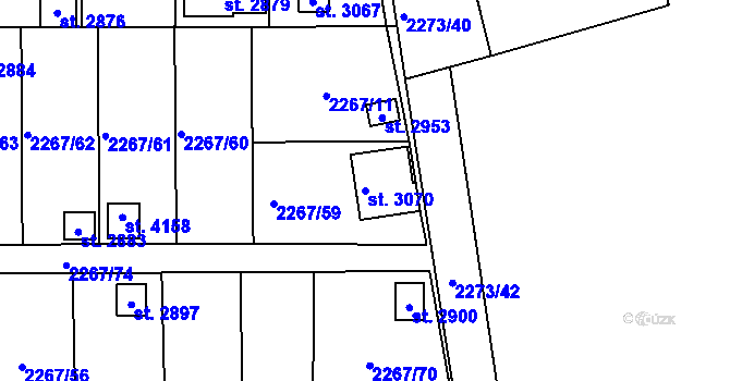 Parcela st. 3070 v KÚ Humpolec, Katastrální mapa