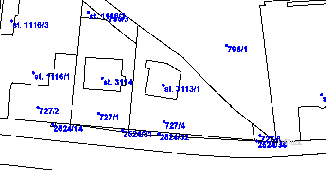 Parcela st. 3113/1 v KÚ Humpolec, Katastrální mapa