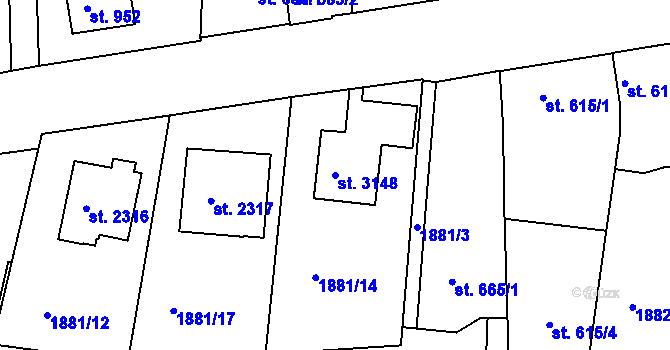 Parcela st. 3148 v KÚ Humpolec, Katastrální mapa
