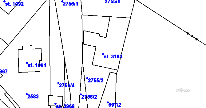 Parcela st. 3183 v KÚ Humpolec, Katastrální mapa