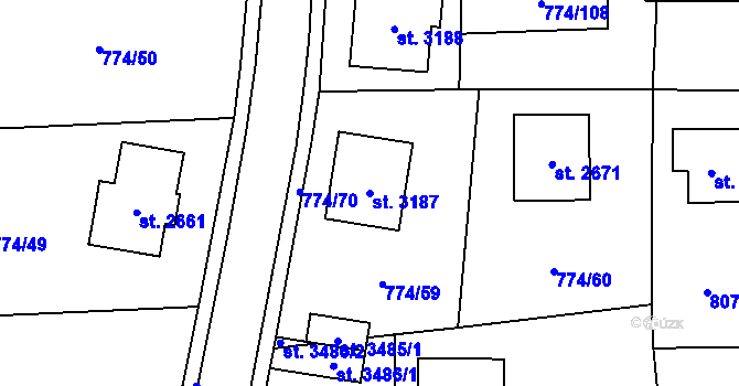 Parcela st. 3187 v KÚ Humpolec, Katastrální mapa