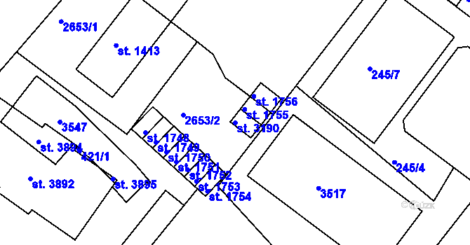 Parcela st. 3190 v KÚ Humpolec, Katastrální mapa