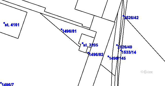 Parcela st. 3205 v KÚ Humpolec, Katastrální mapa