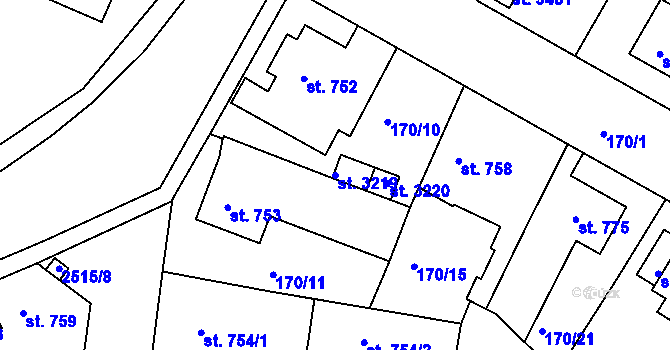 Parcela st. 3219 v KÚ Humpolec, Katastrální mapa