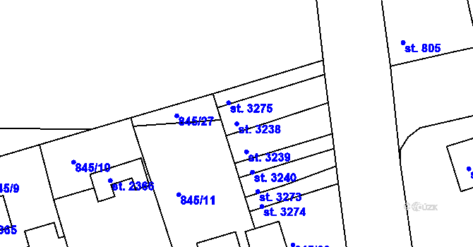 Parcela st. 3238 v KÚ Humpolec, Katastrální mapa