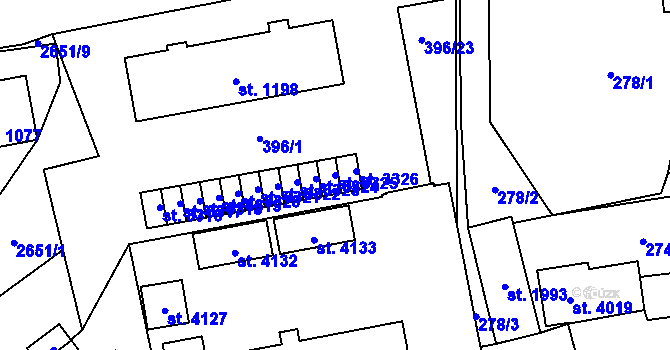 Parcela st. 3325 v KÚ Humpolec, Katastrální mapa