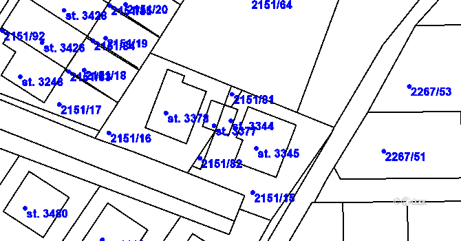 Parcela st. 3344 v KÚ Humpolec, Katastrální mapa