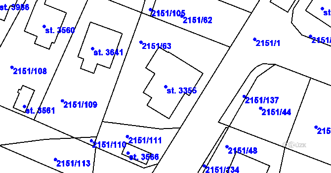 Parcela st. 3355 v KÚ Humpolec, Katastrální mapa