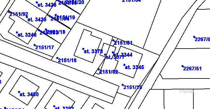 Parcela st. 3377 v KÚ Humpolec, Katastrální mapa