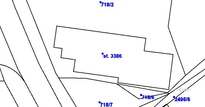 Parcela st. 3386 v KÚ Humpolec, Katastrální mapa