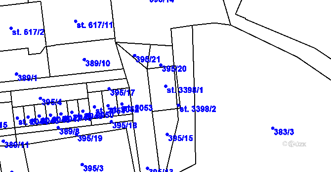 Parcela st. 3398/1 v KÚ Humpolec, Katastrální mapa