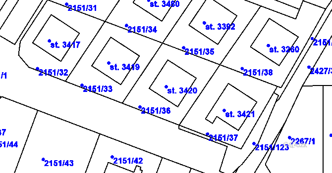 Parcela st. 3420 v KÚ Humpolec, Katastrální mapa