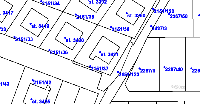 Parcela st. 3421 v KÚ Humpolec, Katastrální mapa