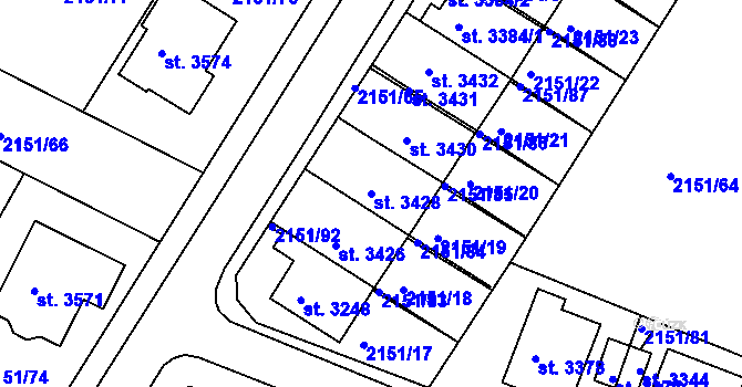 Parcela st. 3428 v KÚ Humpolec, Katastrální mapa