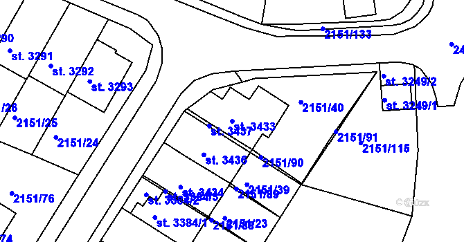 Parcela st. 3433 v KÚ Humpolec, Katastrální mapa