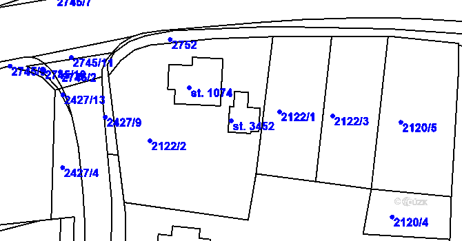 Parcela st. 3452 v KÚ Humpolec, Katastrální mapa