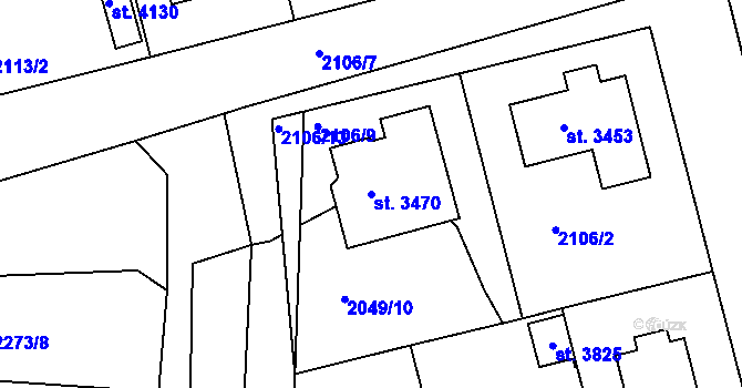Parcela st. 3470 v KÚ Humpolec, Katastrální mapa