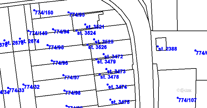 Parcela st. 3472 v KÚ Humpolec, Katastrální mapa