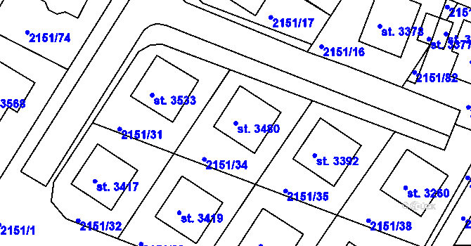 Parcela st. 3480 v KÚ Humpolec, Katastrální mapa