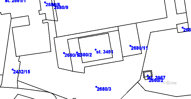 Parcela st. 3491 v KÚ Humpolec, Katastrální mapa