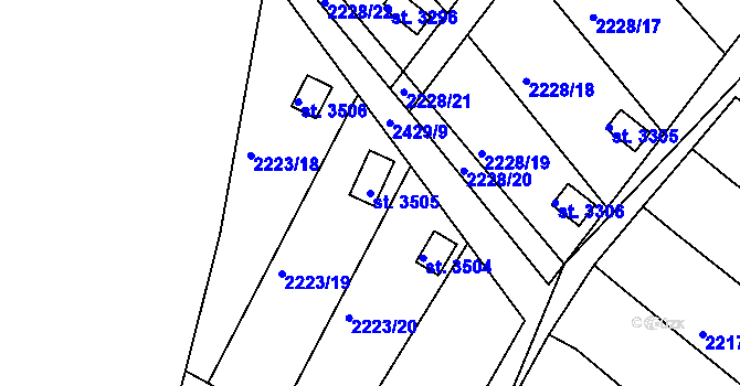 Parcela st. 3505 v KÚ Humpolec, Katastrální mapa