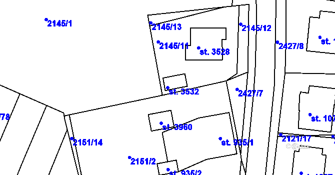 Parcela st. 3532 v KÚ Humpolec, Katastrální mapa