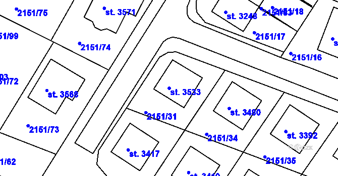 Parcela st. 3533 v KÚ Humpolec, Katastrální mapa