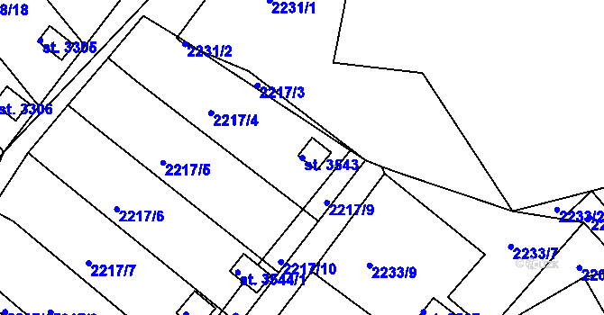 Parcela st. 3543 v KÚ Humpolec, Katastrální mapa