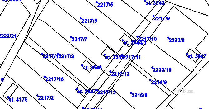 Parcela st. 3545 v KÚ Humpolec, Katastrální mapa