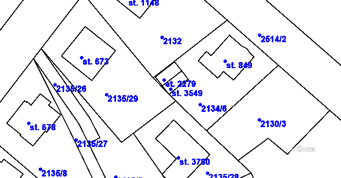 Parcela st. 3549 v KÚ Humpolec, Katastrální mapa