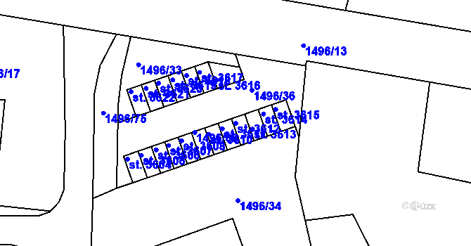 Parcela st. 3612 v KÚ Humpolec, Katastrální mapa