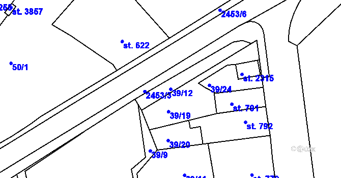Parcela st. 39/12 v KÚ Humpolec, Katastrální mapa