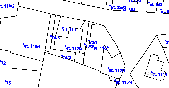Parcela st. 73/2 v KÚ Humpolec, Katastrální mapa