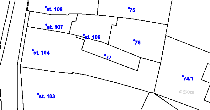 Parcela st. 77 v KÚ Humpolec, Katastrální mapa