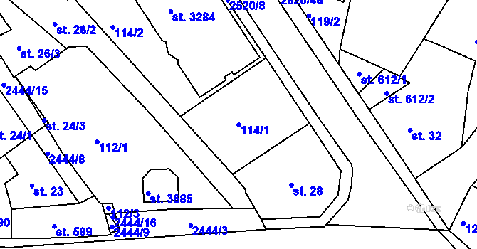 Parcela st. 114/1 v KÚ Humpolec, Katastrální mapa