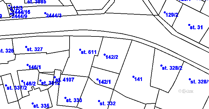 Parcela st. 142/2 v KÚ Humpolec, Katastrální mapa