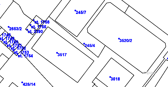 Parcela st. 245/4 v KÚ Humpolec, Katastrální mapa