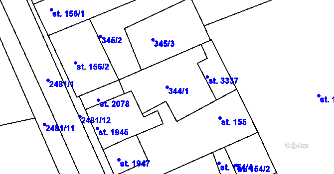 Parcela st. 344/1 v KÚ Humpolec, Katastrální mapa