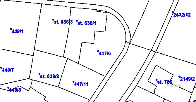 Parcela st. 447/6 v KÚ Humpolec, Katastrální mapa