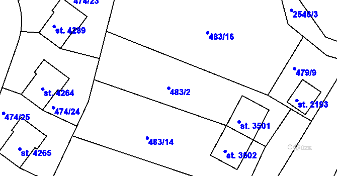 Parcela st. 483/2 v KÚ Humpolec, Katastrální mapa